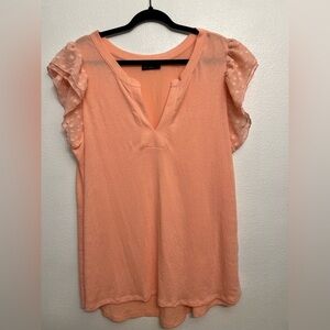 Lane Bryant Peachy Orange Blouse with Sheer Polka Dot Sleeves NWOT